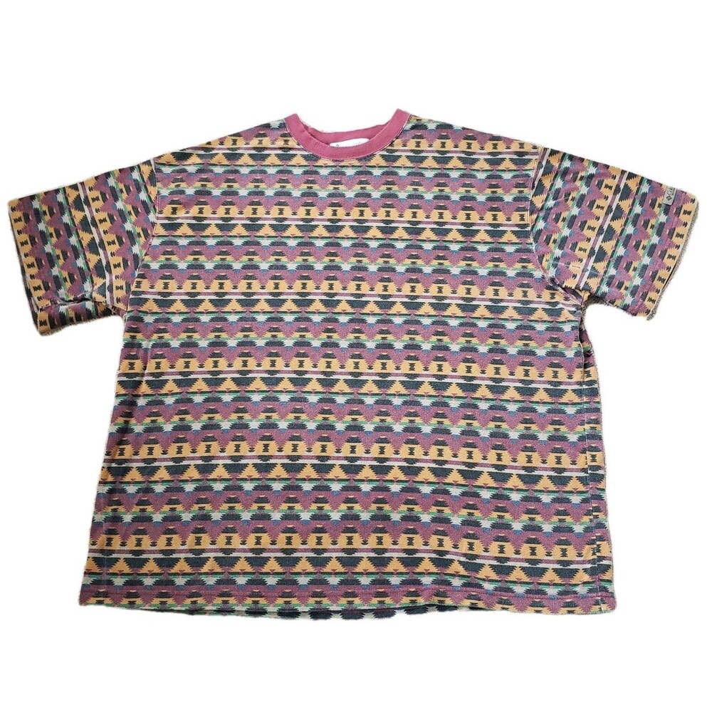 Vintage 90s Columbia Aztec Southwestern Sz 2XL Mens All Over Print Heavy T-Shirt
